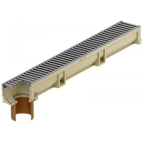 ACO Žlab Euroline 2.0 polymerbeton se svislým odtokem DN110 s pozinkovým roštem, délka 1000mm, šířka 118mm, hloubka 100mm