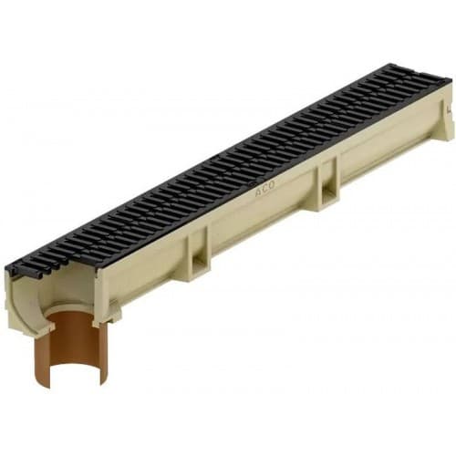 ACO Žlab Euroline 2.0 polymerbeton se svislým odtokem DN110 s litinovým roštem B125kN, délka 1000mm, šířka 118mm, hloubka 104mm