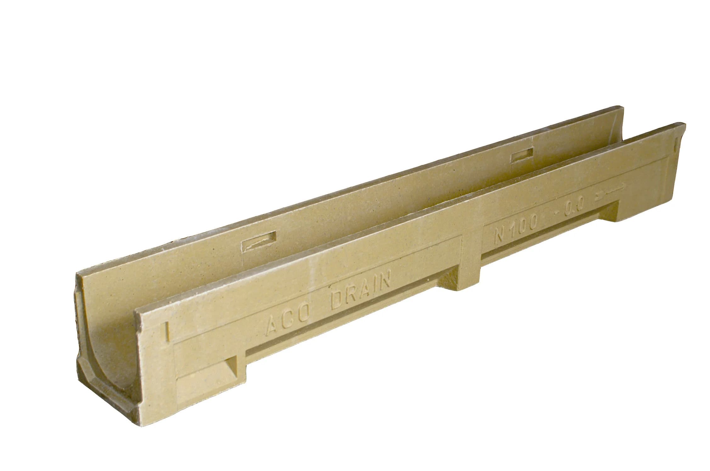 ACO Žlab N100 typ  3, polymerbeton bez roštu se spádem dna 0,5%, délka 1000mm, šířka 135mm, začátek/konec 140/145mm