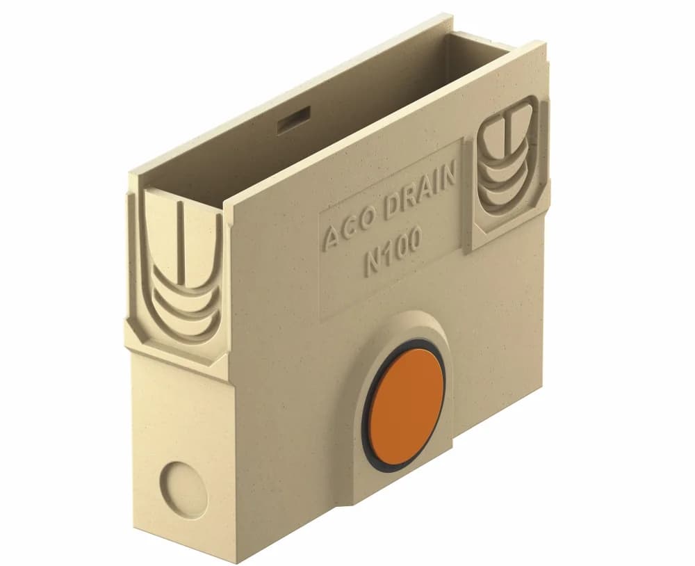 ACO Vpusť N100 bez roštu, pro horizontální připojení potrubí DN110 délka 500mm, šířka 130mm, hloubka 380mm